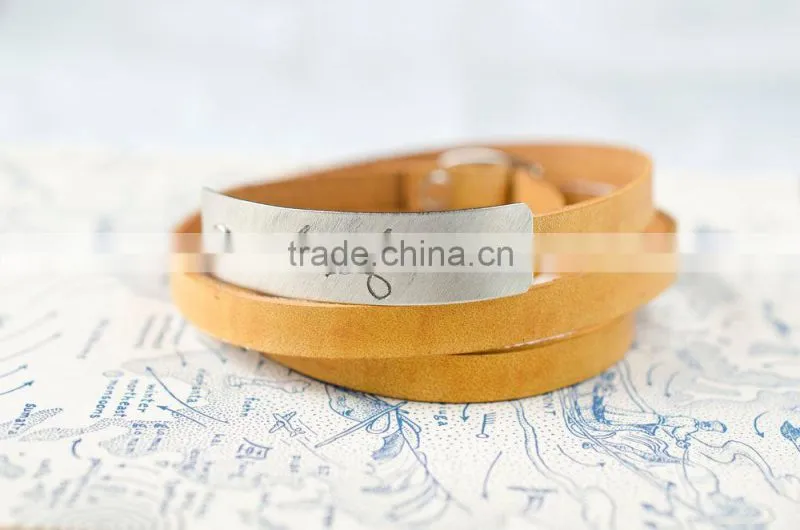 personalized inspired words engraved leather bracelet, custom logo hand-stamped leather bracelet, adjustable leather bracelet