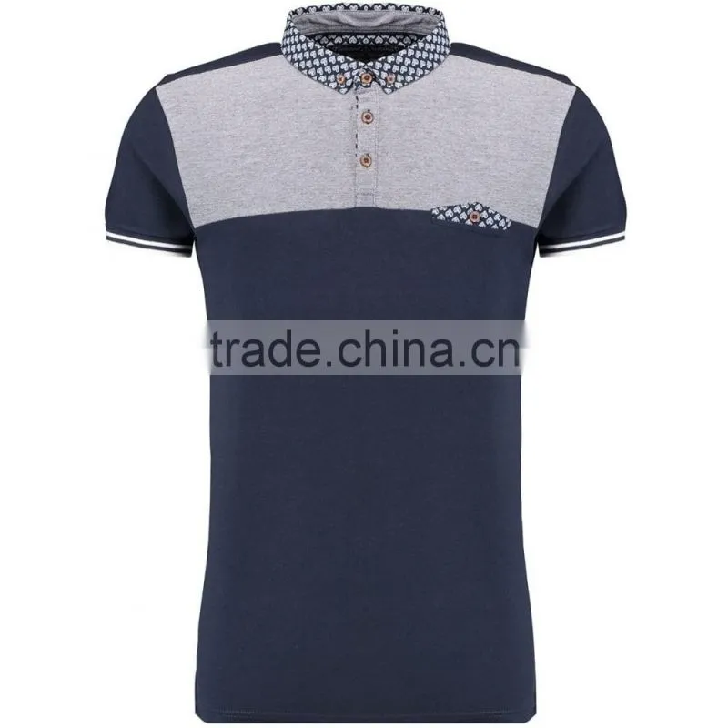 MGOO Fashion Style Offical Navy Blue Golf Polo Shirts With Pockets Chest Panel Striped
