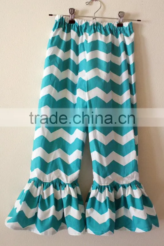 High Quality Wholesale Kids Casual Pants Lovely Chevron Ruffle Leggings Cotton Baby Girls Cotton Trousers