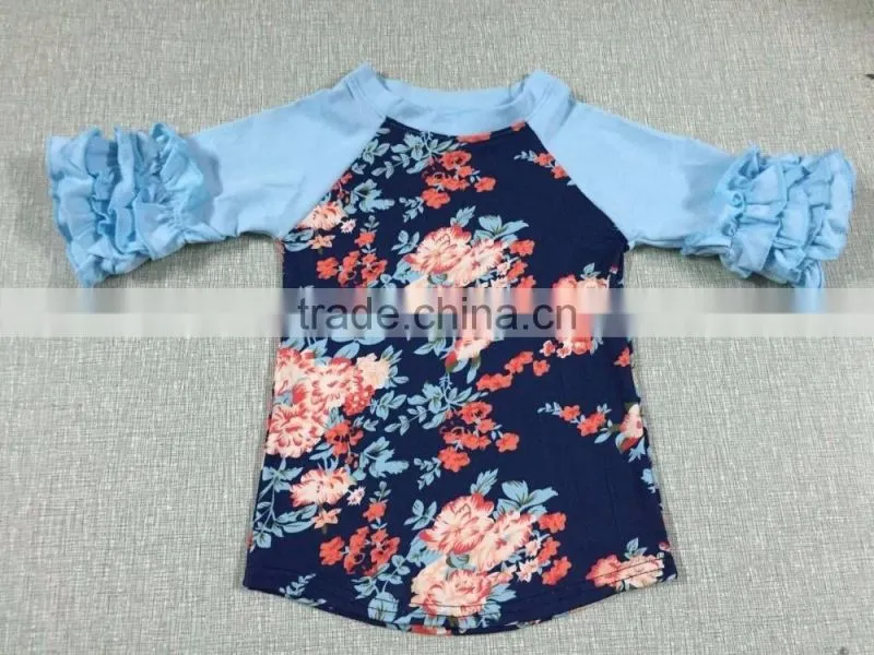 wholesale baby clothes cotton 3/4 sleeve ruffle raglan,baby icing ruffle top
