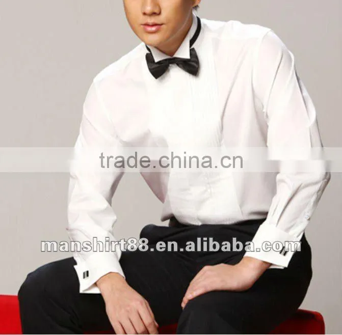 men's latest slim fit wing-tip collar tuxedo shirt with french cuff cufflinks