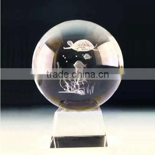 3D laser engraving crystal ball with two butterfly and flower