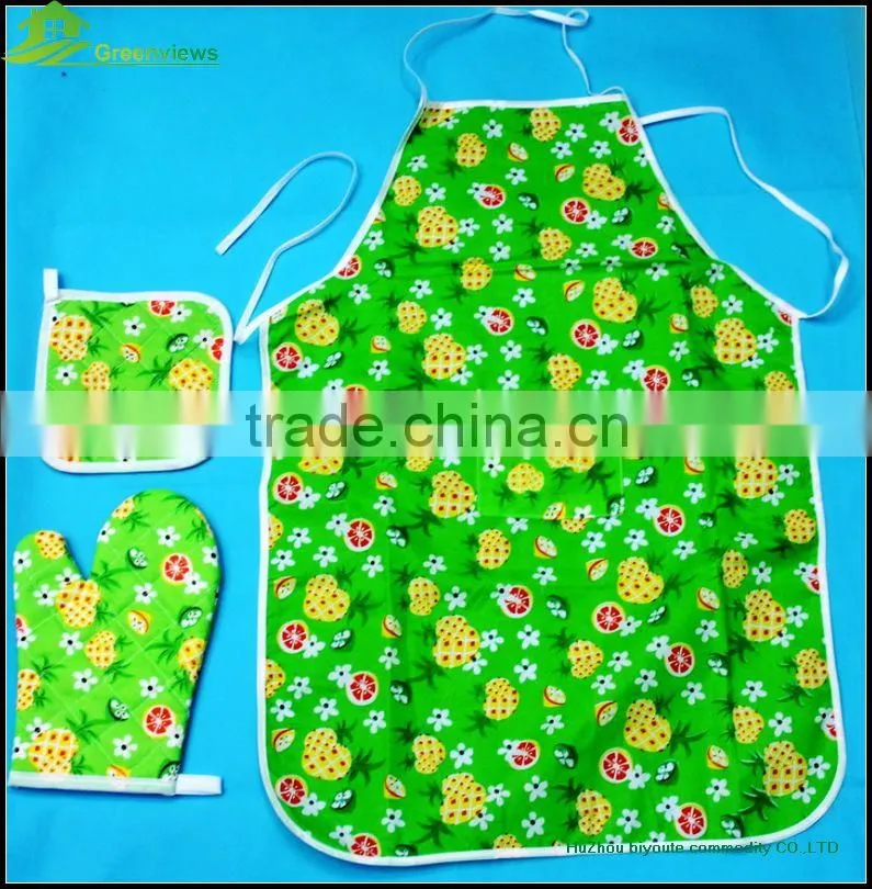 Wholesale Cotton Kids Cooking Apron Set kitchen sets Apron Oven mitt Pot holder