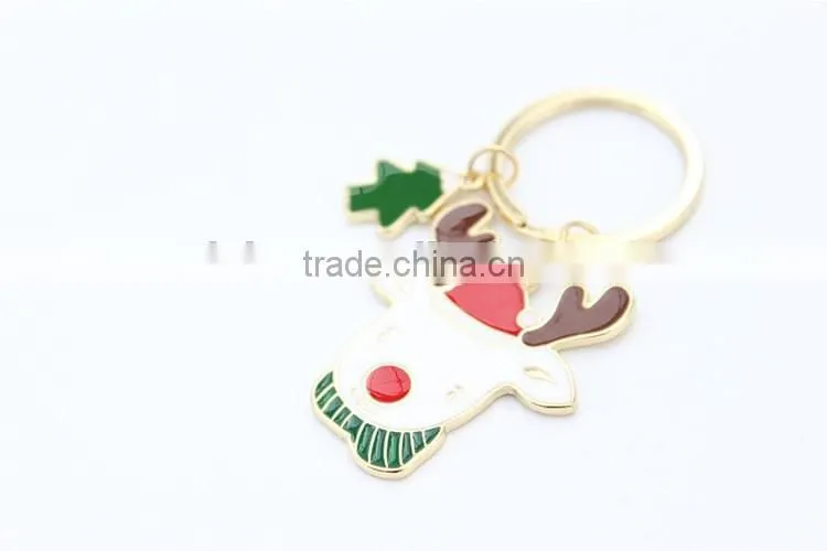 Charm Christmas Gift Box Deer Keychain Keyring Enamel Key Chain Pendant