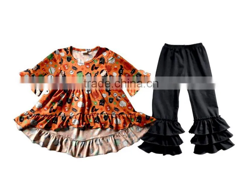 Halloween top and pants ruffle outfit for kids pumpkin baby halloween sets kids halloween outfits