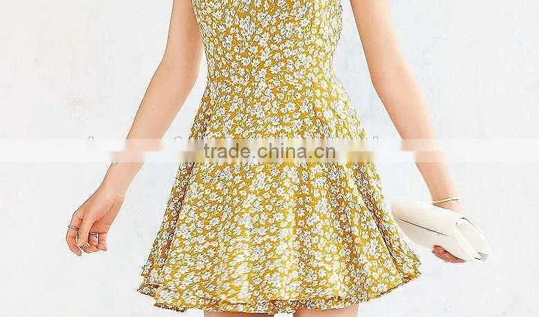 2017 Girls Spaghetti Strap summer dress women ladies sexy backless flower printed chiffon dress