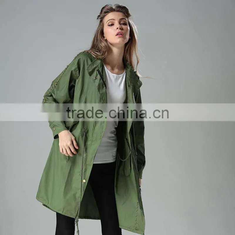 BF Long Style Korean Army Green Printed Loose Fashion Coats Models
