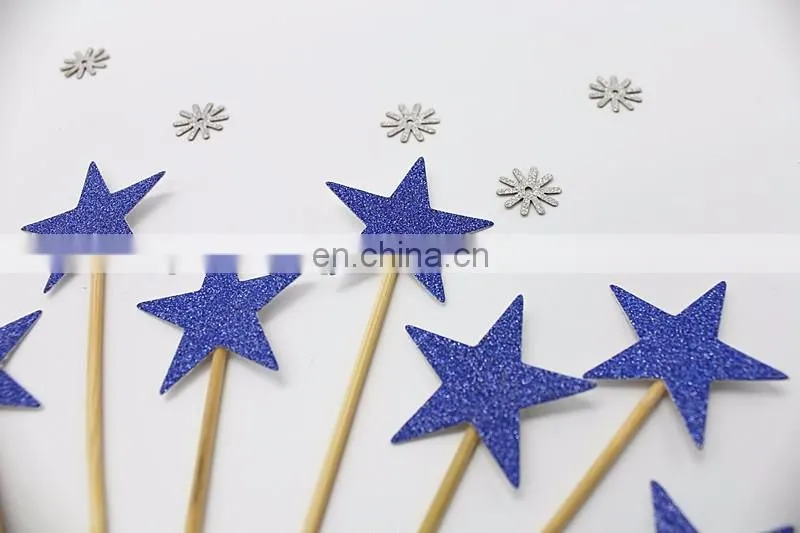 Blue Glitter Stars Cupcake Topper Birthday Party Cake Decorations