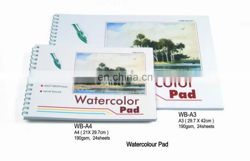 190gsm 24 sheets wire bound colored cover A4 Watercolour pad