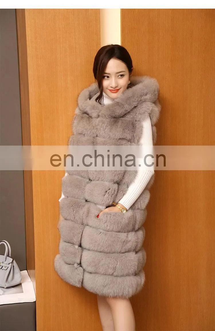 2015 Top Quality Lovely Fur Vests Women Outer Wear Vest Real Blue Fox Fur Coat China