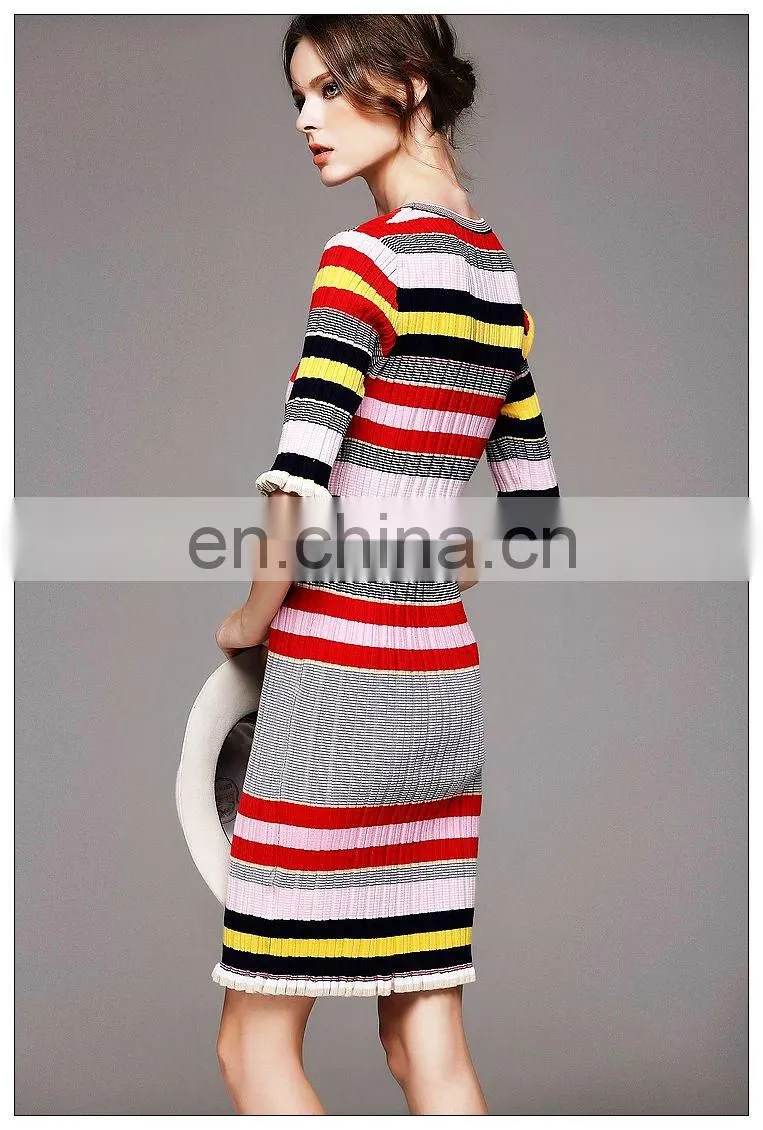 Ladies high quality stylish stripe dress half sleeve spring new dress