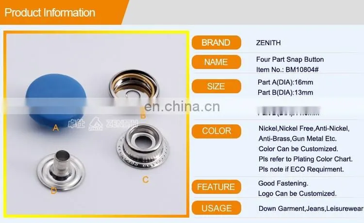 Round Plastic Nylon Cap Shank Snap Button for Coat BM10804