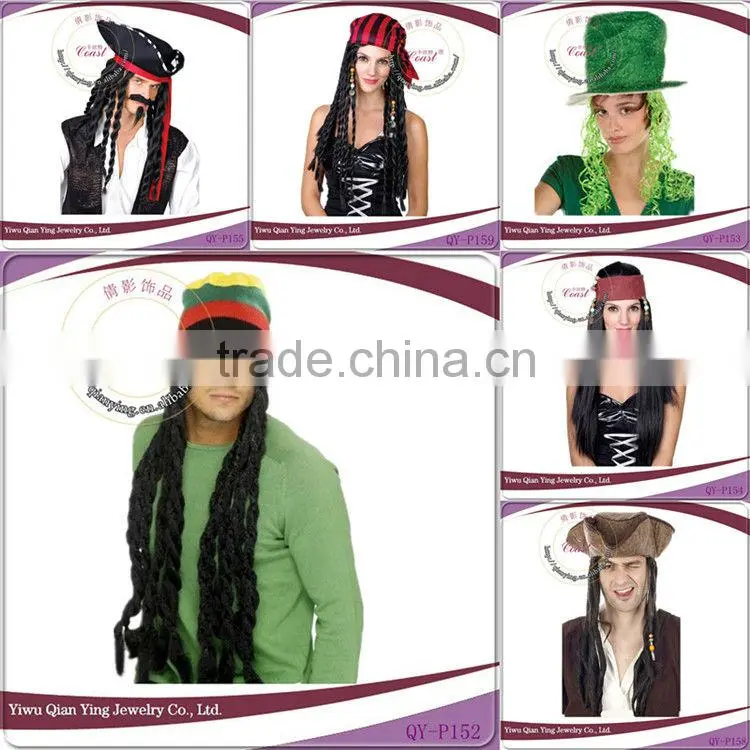 Fancy Dress fake synthetic hair hat wigs with Beads