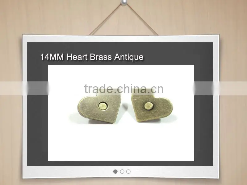 fashion style bag acessories 14mm heart antique brass magnetic button