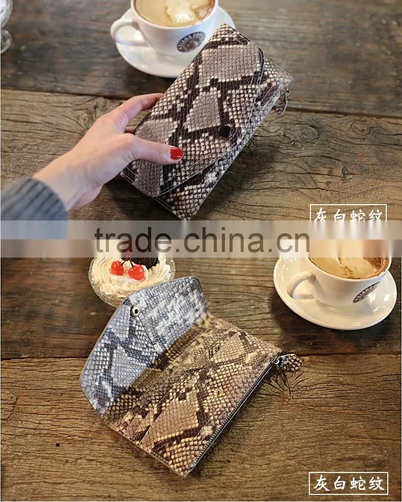 luxury genuine snake skin leather cow leather ladies bifold clutch wallet cheque book holder wallet