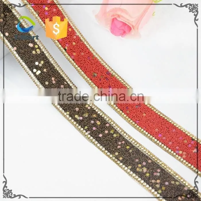 3cm Width Hot Fix Rhinestone Chain Small Beads Trimming