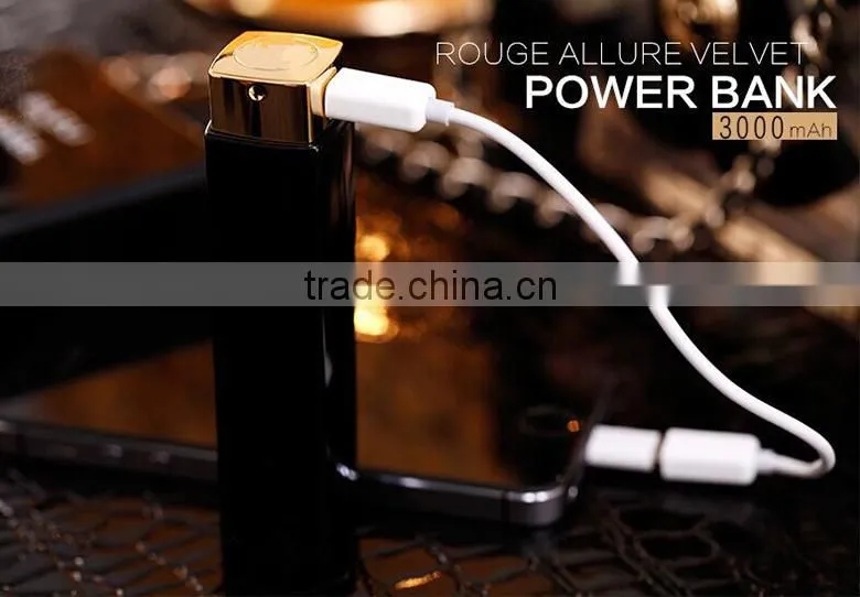 Bulk mobile phone charger lipstick Power Bank3000mAh for iPhone samsung