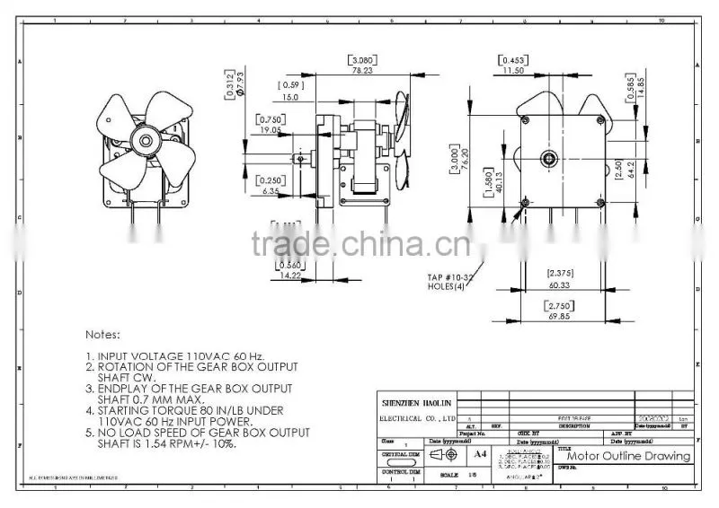 Shade pole gear motor for stove & Fireplaces