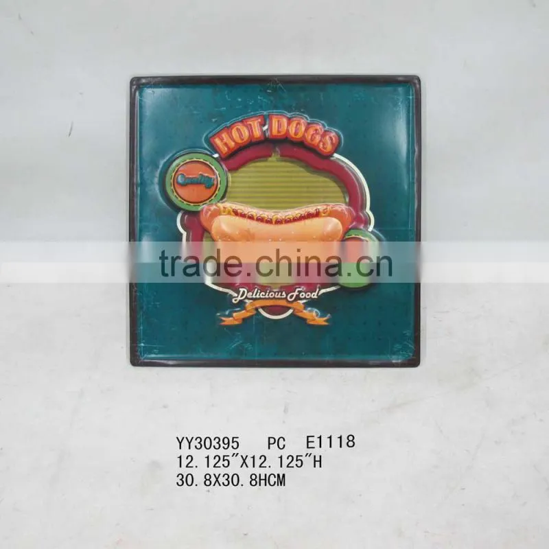 retro decorative hot dog embossed metal plate tin sign, hanger tin signs