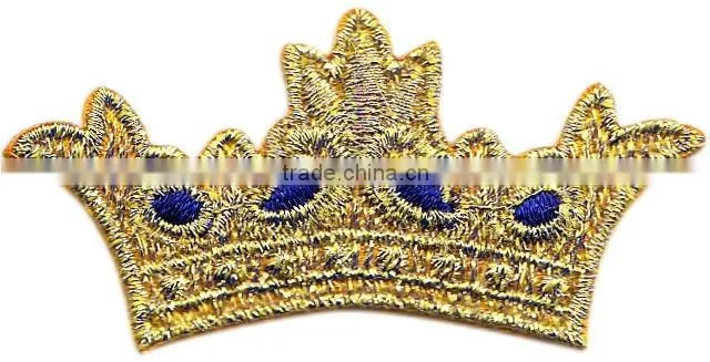 new bullion wire hand embroidered crown badge on black blazer fabric Patches