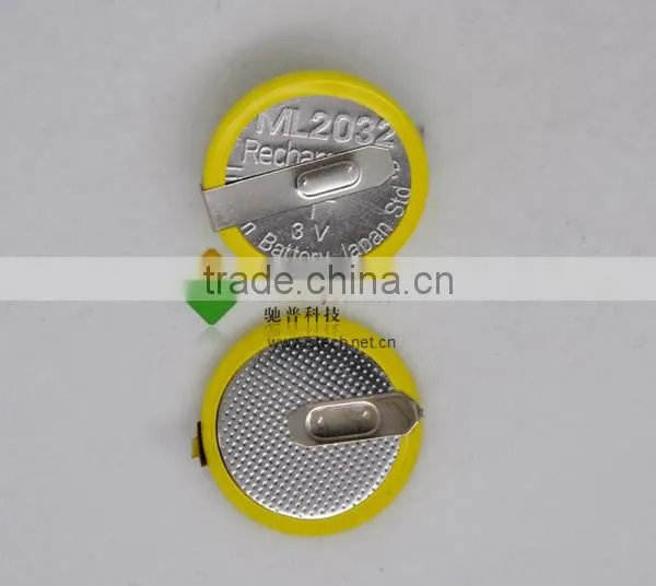 3V lithium rechargeable battery ML2032 with pins