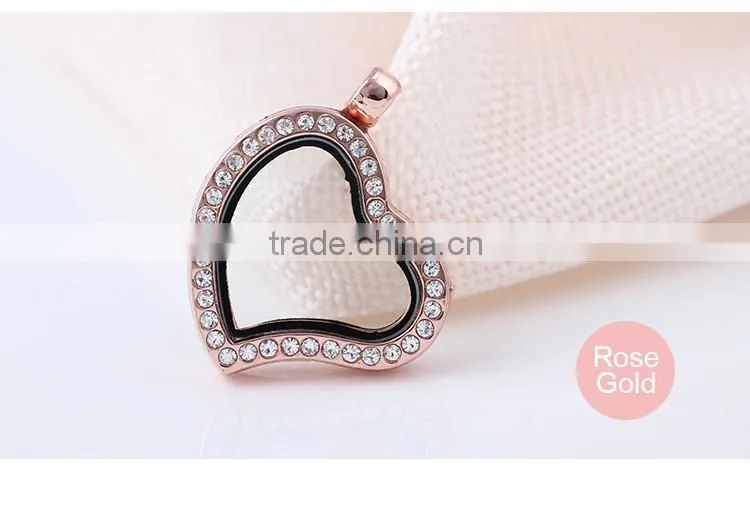 Crystal Rhinestone Heart Shaped Floating Charm Locket Pendant without Chain