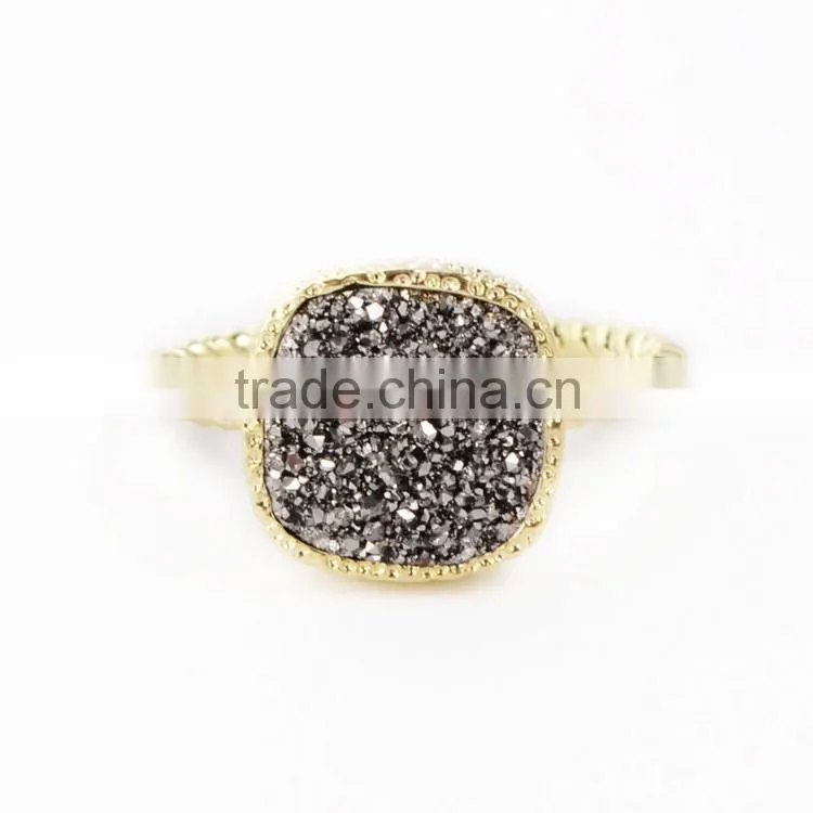 Navy Blue Druzy Ring Cushion Square Cut Stacking
