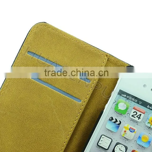 China Supplier High quality Flip Wallet Leather Case For iPhone4/4S