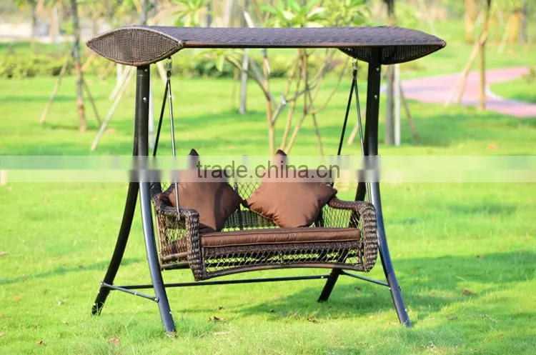 luxurious durable double seat pe rattan swing chair with canopy