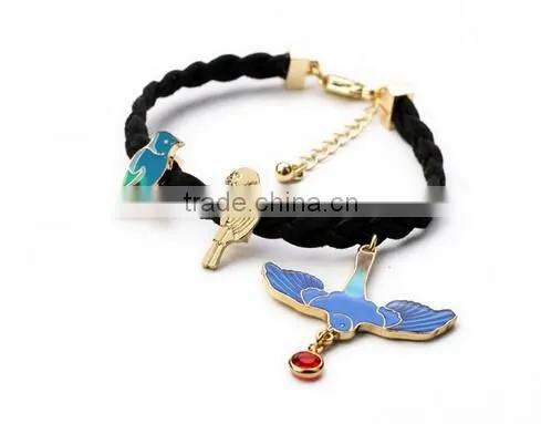 >< SW16643 Exquisite Cute Blue Enamel Rope Bird Charm Bracelet /