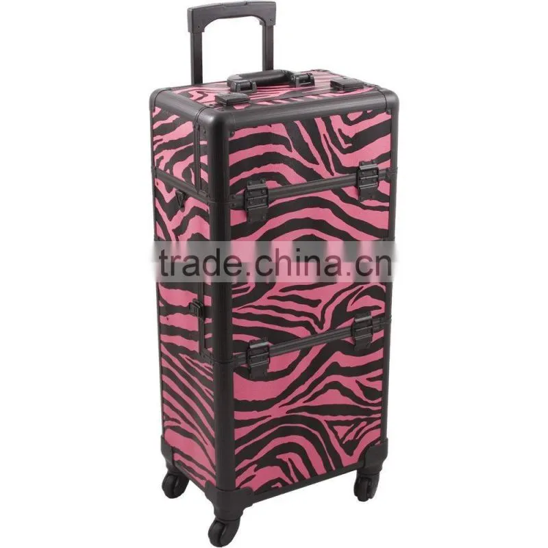 4-Wheel 2-in-1 Rolling Makeup Case with Easy-Slide and Extendable Trays, Includes Removable Tray and Extra Lid, 31-Inch, Smooth
