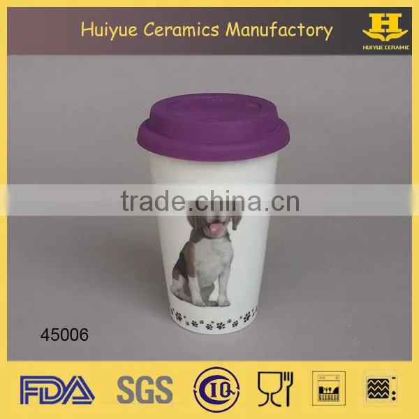 Ceramic travel mug with silicon lid, reusable coffee cup