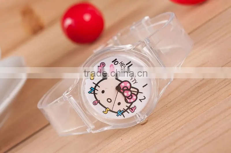 Stock!Wholesale Cheap New 2015 Fashion Korea Style High Quality Cute Rabbit Transparent Plastic Wrist Watch