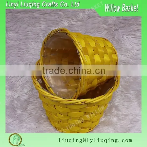 bright yellow color wood chip material flower pot with plastic linner
