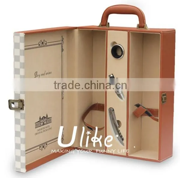 2014 newly Hot Sell Fashion PU Leather Wine Gift Package With Handle leather wine box package wine box package design