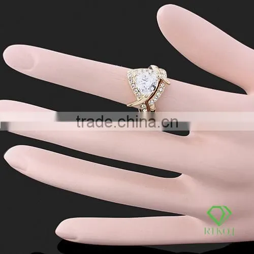 2pcs yellow gold plating crystal heart zircon cz rings