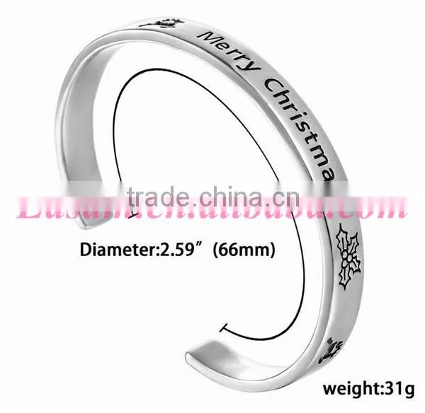 Vogue engraved metal christmas jewelry bracelet,silver plated christmas bracelet wholesale 2015