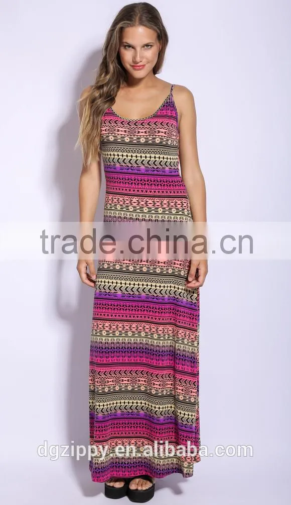 2015 spaghetti strap sexy backless evening dress / sublimation printing long maxi dress