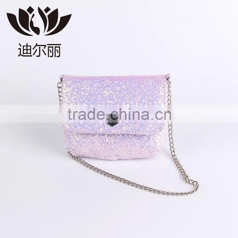 Round Glitter PU shoulder bag with embroidery and chain strap