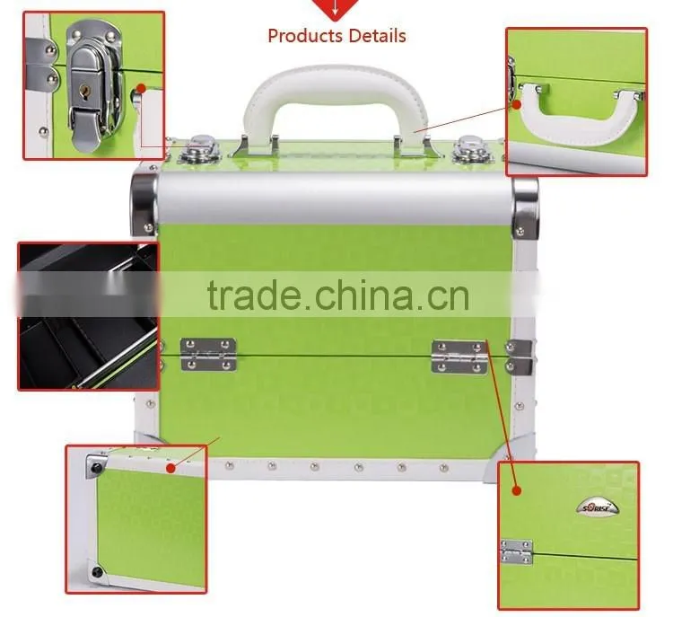 Leather Handle Professional Makeup Case PVC material multilayer