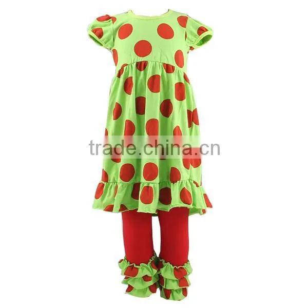 Wholesale boutique clothing china dot print suit costumes for kids cotton frock suit design