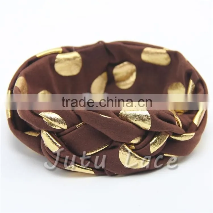 Flashing gold dots bow headband-polka dot hair bow headwrap-knotted kids stretchy headwraps