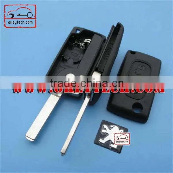OkeyTech Peugeot 307 2 buttons flip remote key shell without groove blade with battery place for key cover peugeot 307 key shell