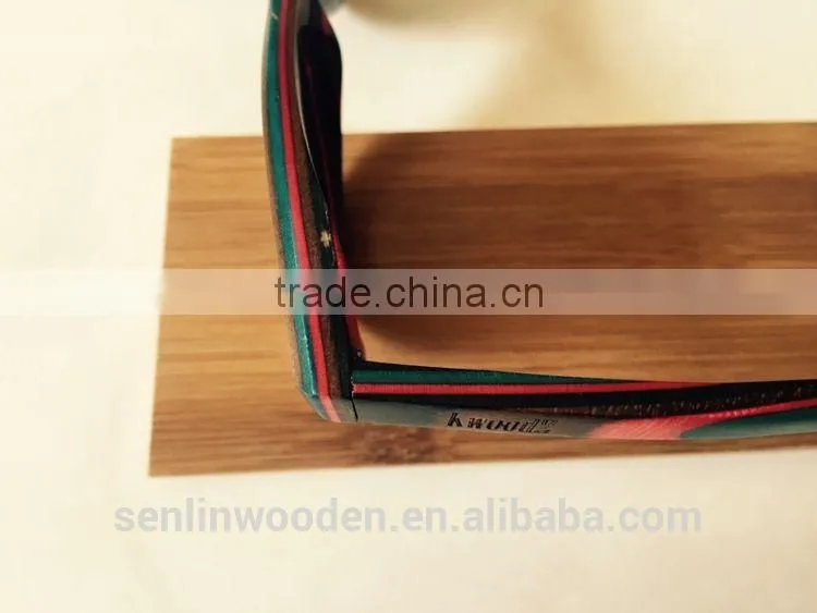 2015 OEM Colorful Lenses Wooden Bamboo Sunglasses, 100% Handmade Skateboard Sun Glasses