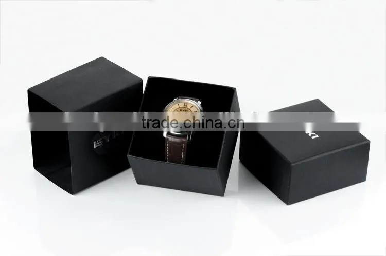 High Quality Luxury Black Paper Watch Box packaging with custom logo printed on lids