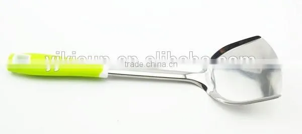 Eco-friendly kitchen utensil stainless steel solid turner with plastic handle