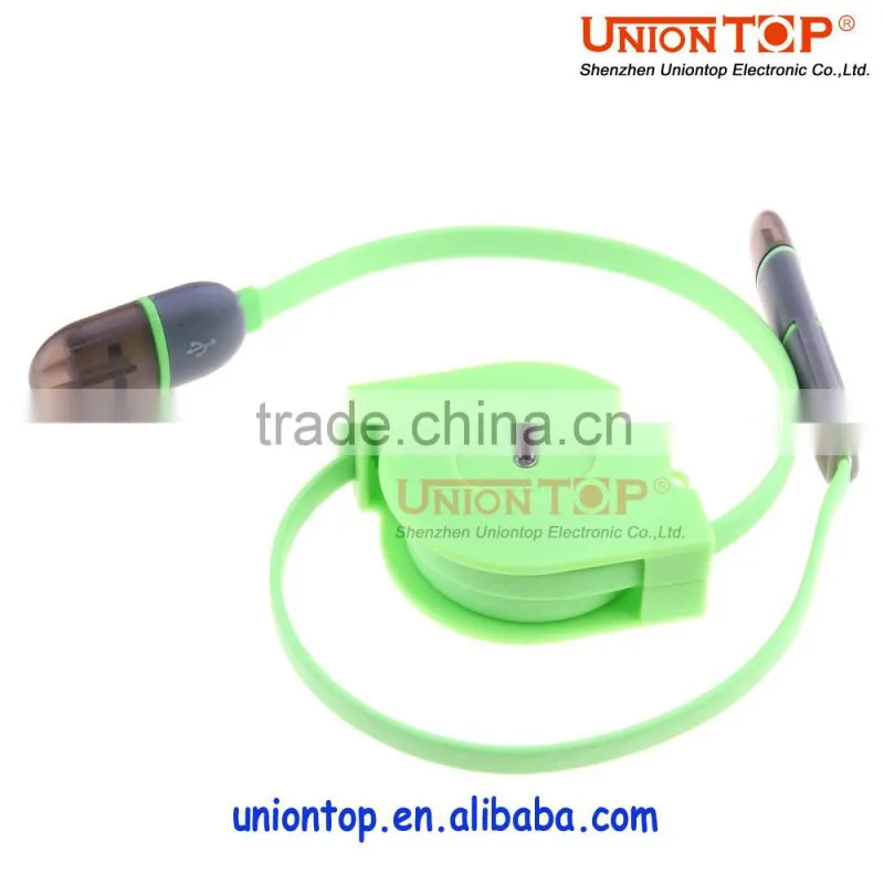 wholesale 2 in 1 colorful fast charging retractable 5pin micro usb cable for android