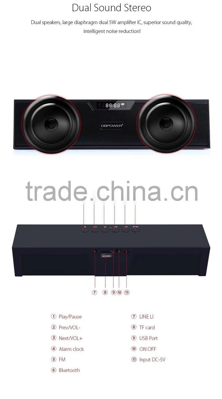 Small size flac supported led light time display dual channel bluetooth speaker with fm antenna