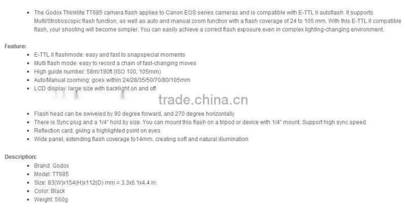 Godox TT685C i-TTL high speed sync 1/8000s HSS LCD display camera speedlite flash for Canon 5D Mark II,III, 6D 70D