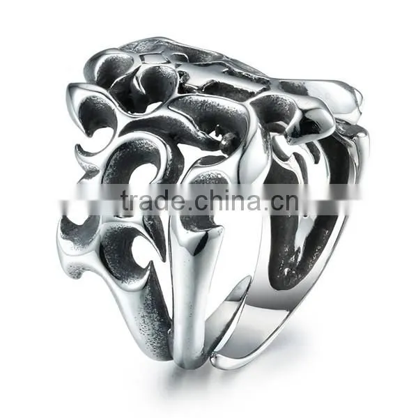 biker stainless steel hollowed-out cross ring